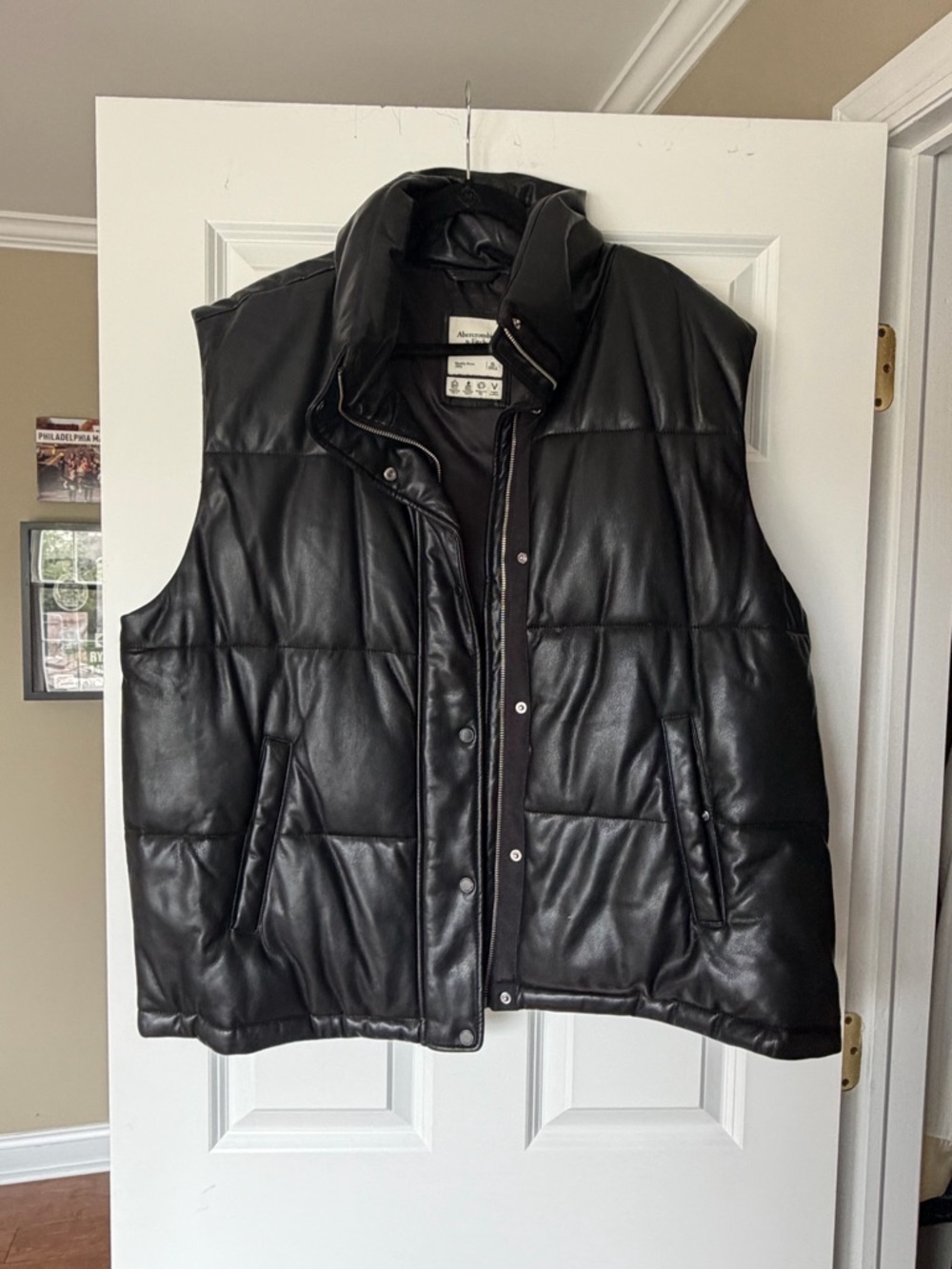Abercrombie & Fitch Black Quilted Leather Puffer Vest